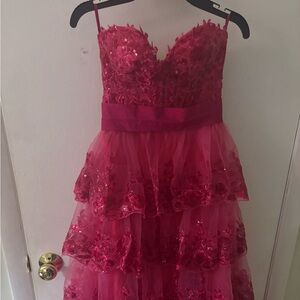 Glamorous Pink Layered Prom Dress